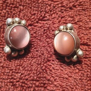 Beautiful pink cat eye stone 925 earrings signed